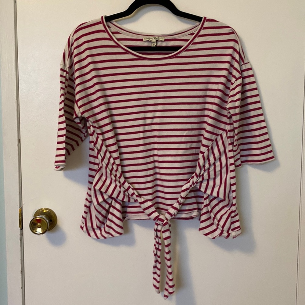 Express Striped Tie Half Sleeve Top